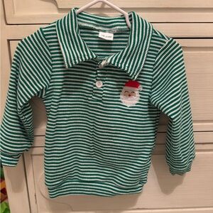 Green Striped Kids Shirt with Santa Embroidery